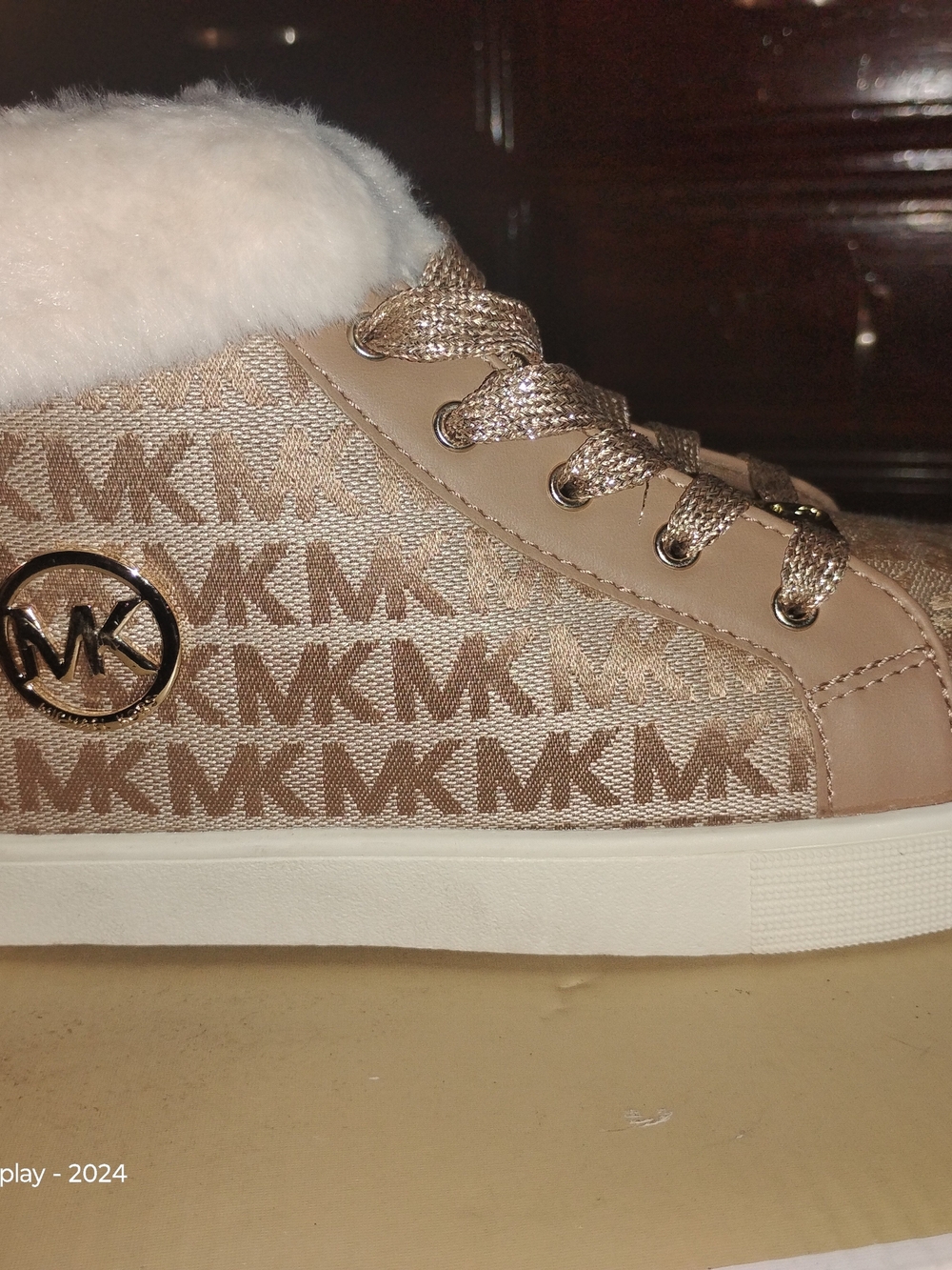Michael Kors Beige Logo Faux Fur Lined Sneakers